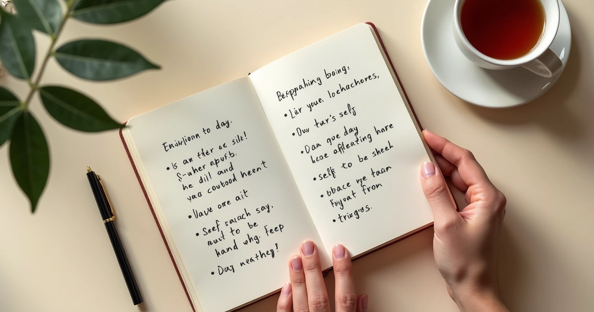 Caderno com anotações sobre emoções e pausa para reflexão 