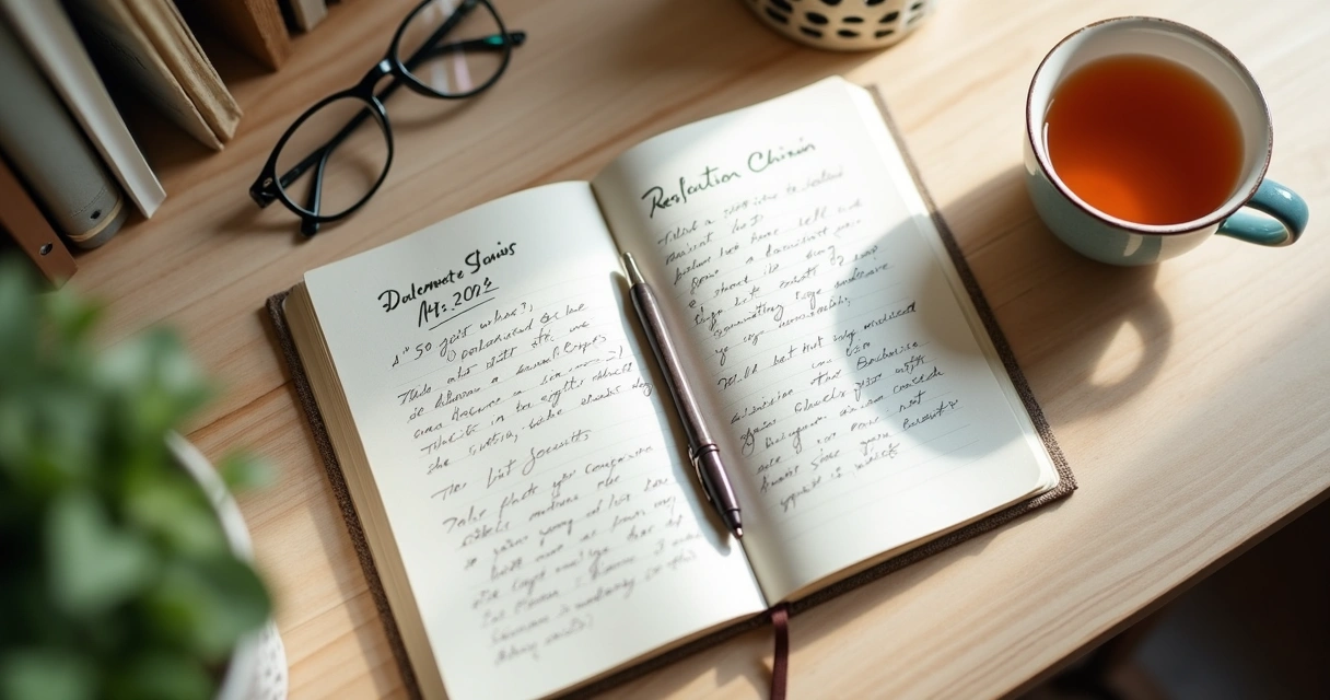 Caderno com anotações clínicas e óculos sobre mesa