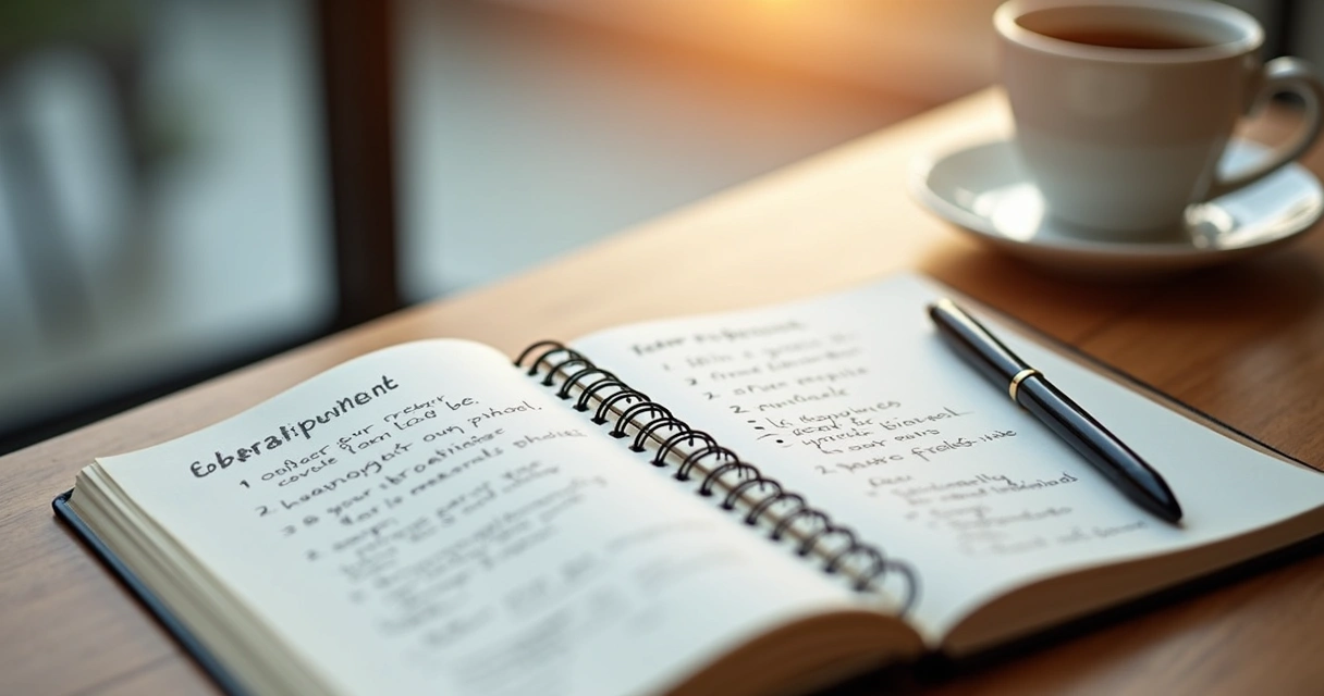 Caderno com anotações sobre comportamento de liderança 