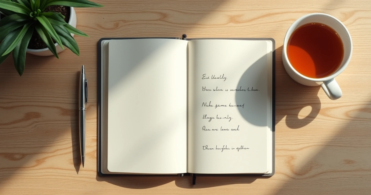 Caderno com anotações ao lado de uma xícara 