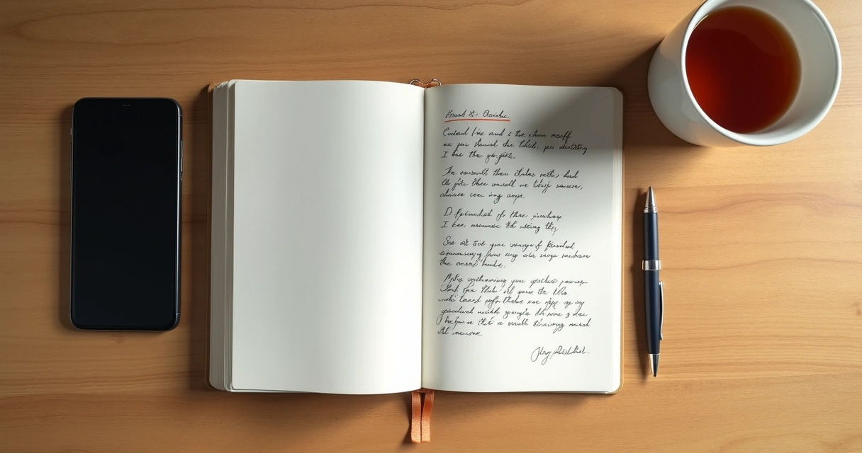 Caderno com anotações de autopercepção sobre uma mesa