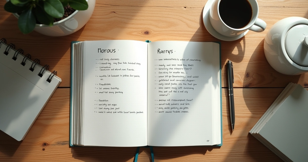Caderno com anotações de valores e prioridades