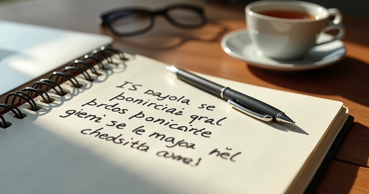 Caderno com anotações sobre decisão e xícara sobre mesa