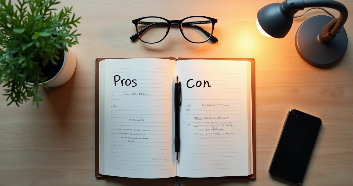 Caderno com anotações de decisão em ambiente silencioso