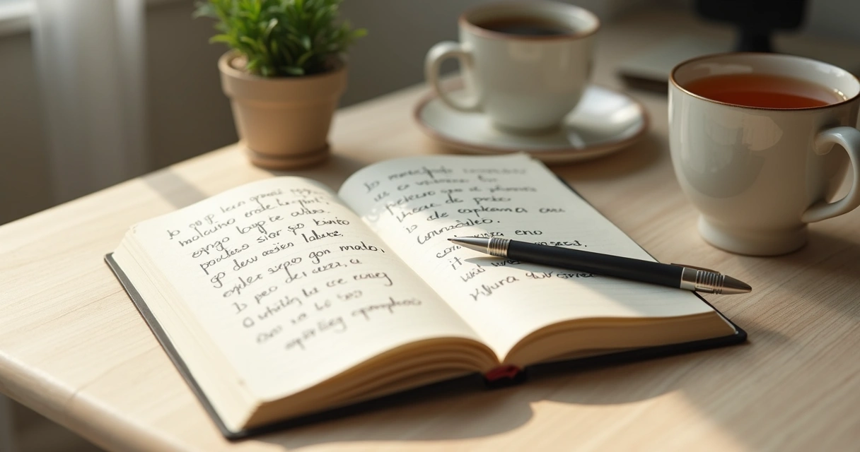 Caderno com anotações sobre pensamentos e emoções 