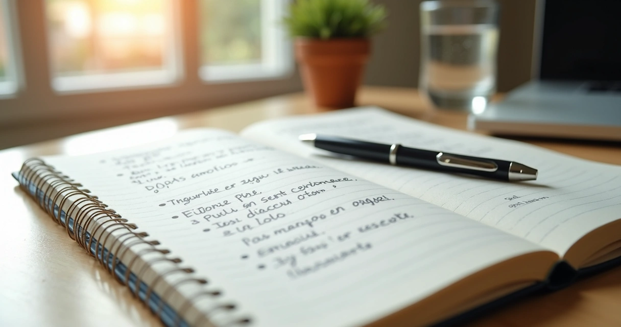 Caderno com anotações sobre pensamentos e emoções 