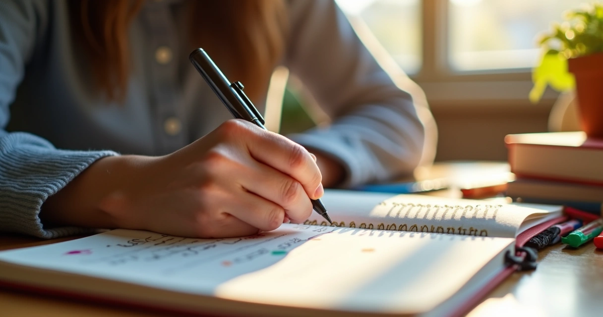 Pessoa anotando sentimentos em diário 