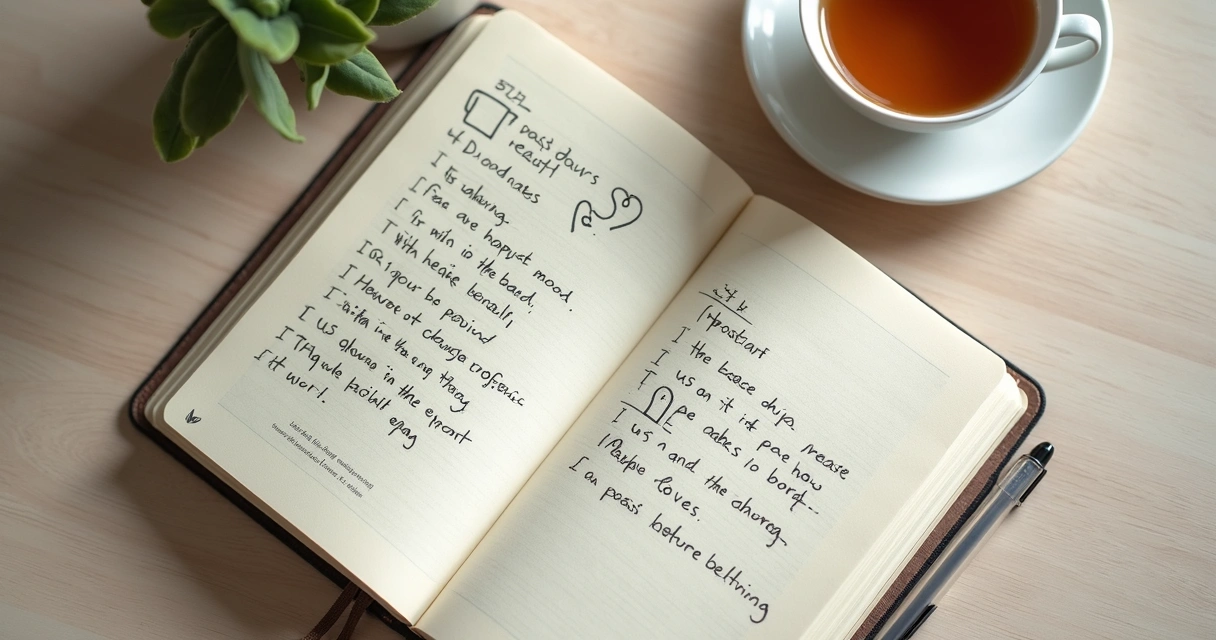 Caderno com anotações emocionais e caneta sobre a mesa