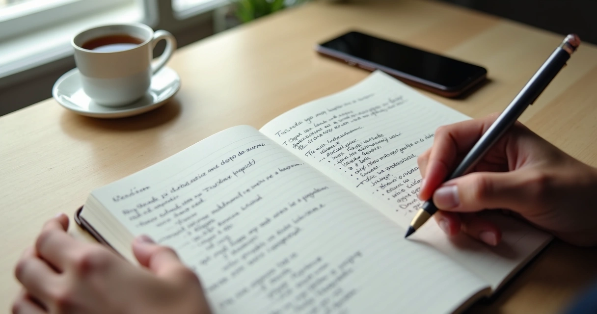 Caderno com anotações sobre decisão pessoal 