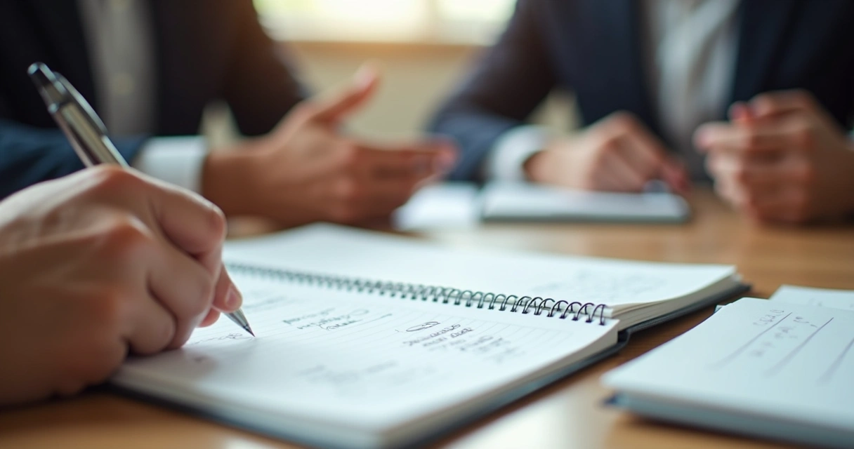 Caderno com anotações de feedback durante reunião 