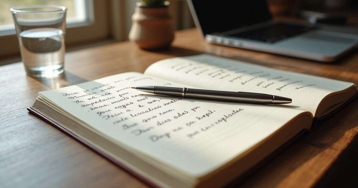 Caderno com anotações sobre pensamentos e decisões