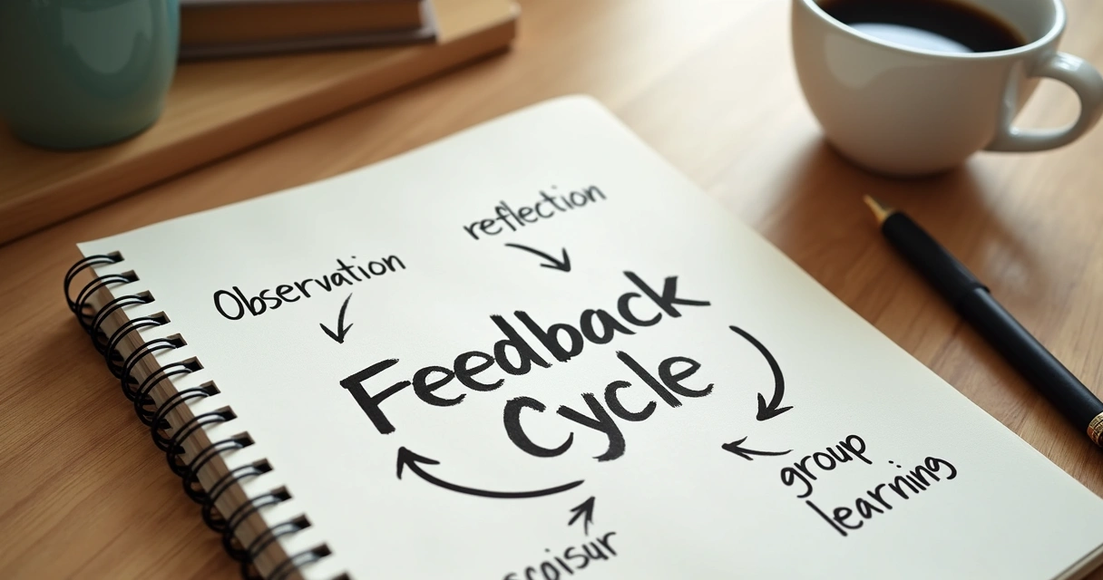 Caderno com anotações sobre ciclo de feedback