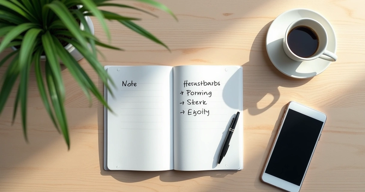 Caderno com anotações de metas e feedback em mesa de trabalho 