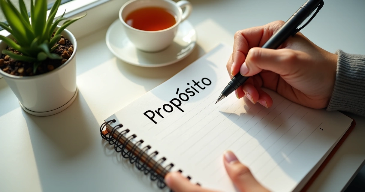 Pessoa escreve em caderno sobre propósito diário