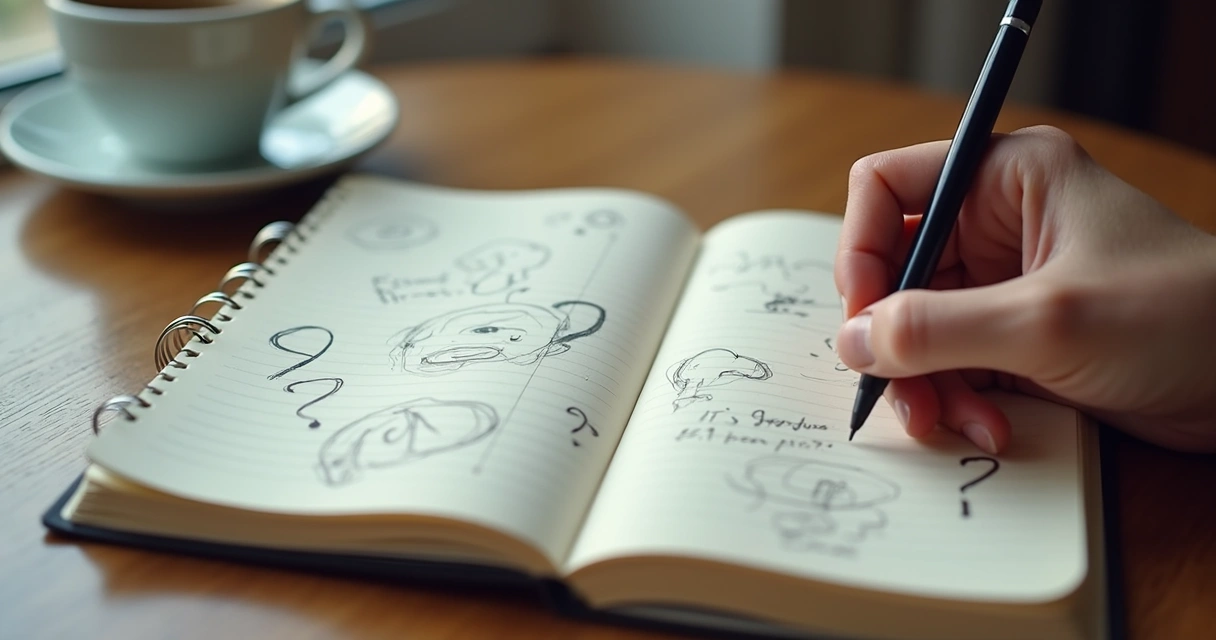 Caderno aberto com anotações pessoais sobre autoconhecimento 