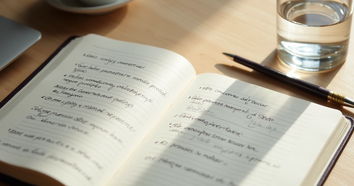 Caderno com anotações sobre limites pessoais em mesa clara