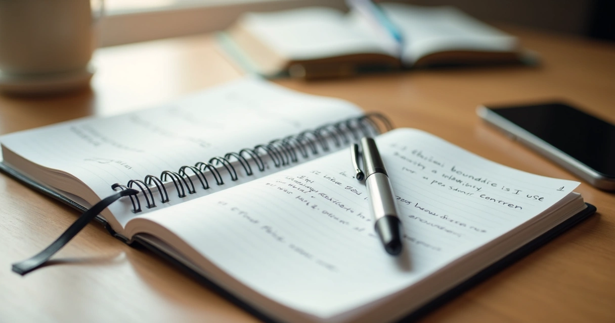 Caderno com limites éticos e celular ao lado 