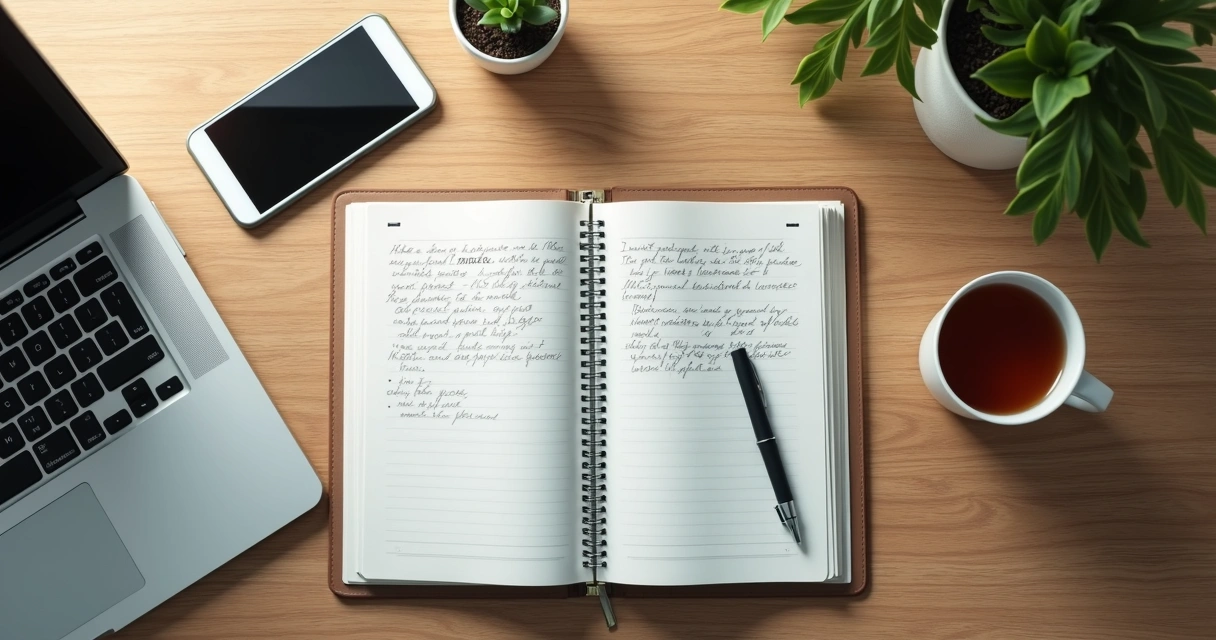 Caderno com anotações de limites no trabalho sobre mesa 