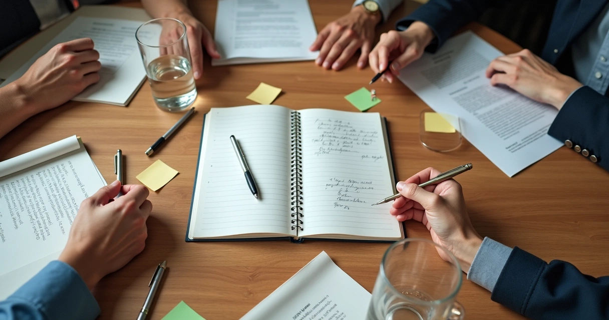 Caderno com anotações durante mediação de conflito em grupo