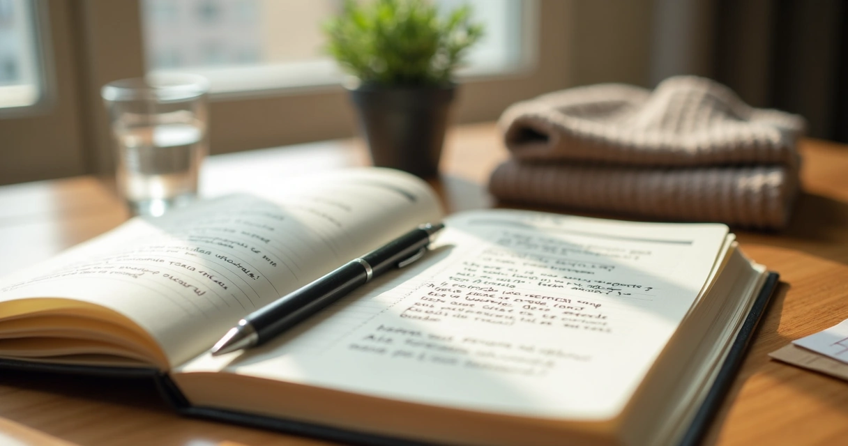 Caderno com metas e reflexões sobre mudança 