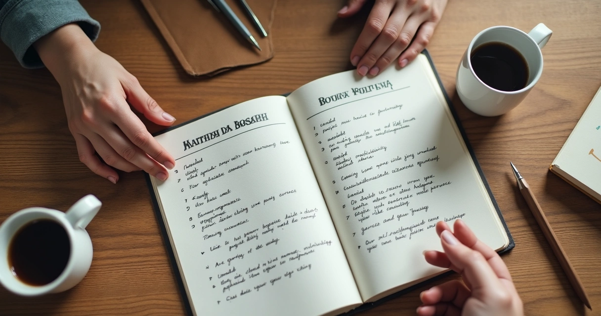 Caderno com acordos do casal sobre a mesa