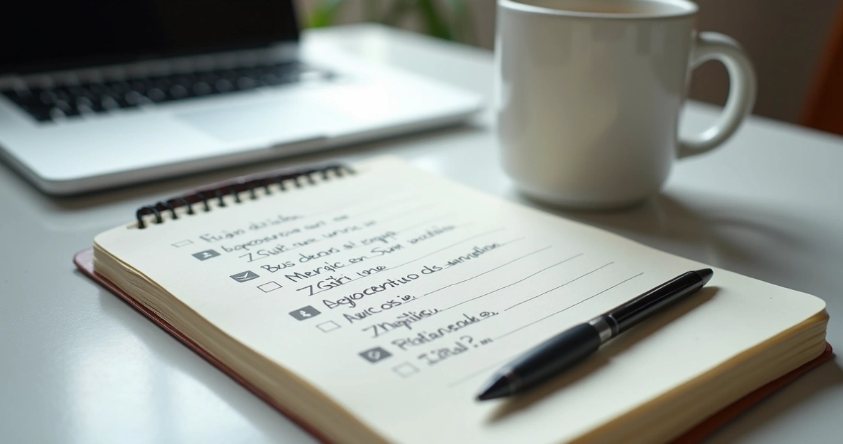 Caderno com perguntas de reflexão e anotações sobre emoções no trabalho 