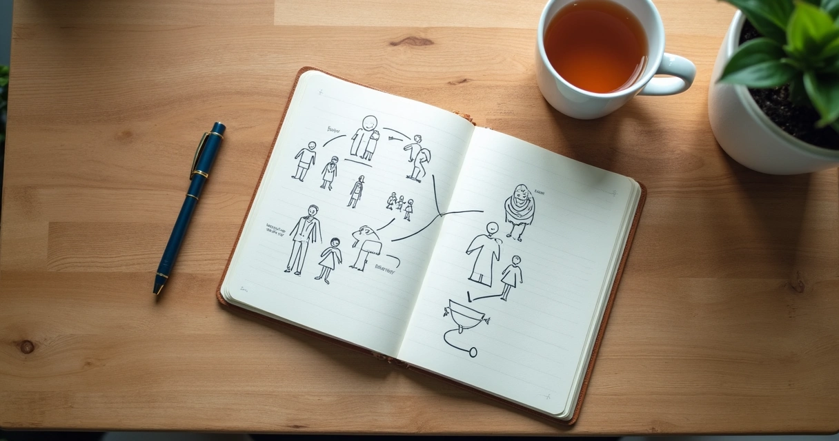 Caderno com anotações sobre padrões familiares 
