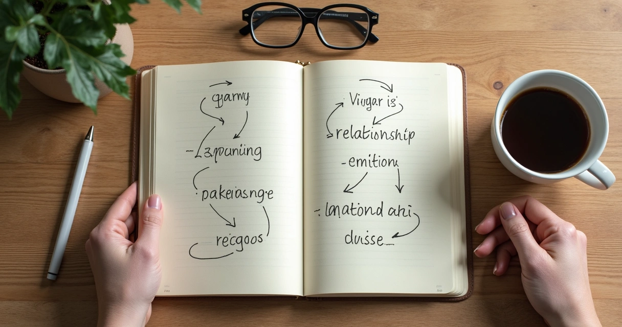 Caderno com anotações sobre padrões de relacionamento