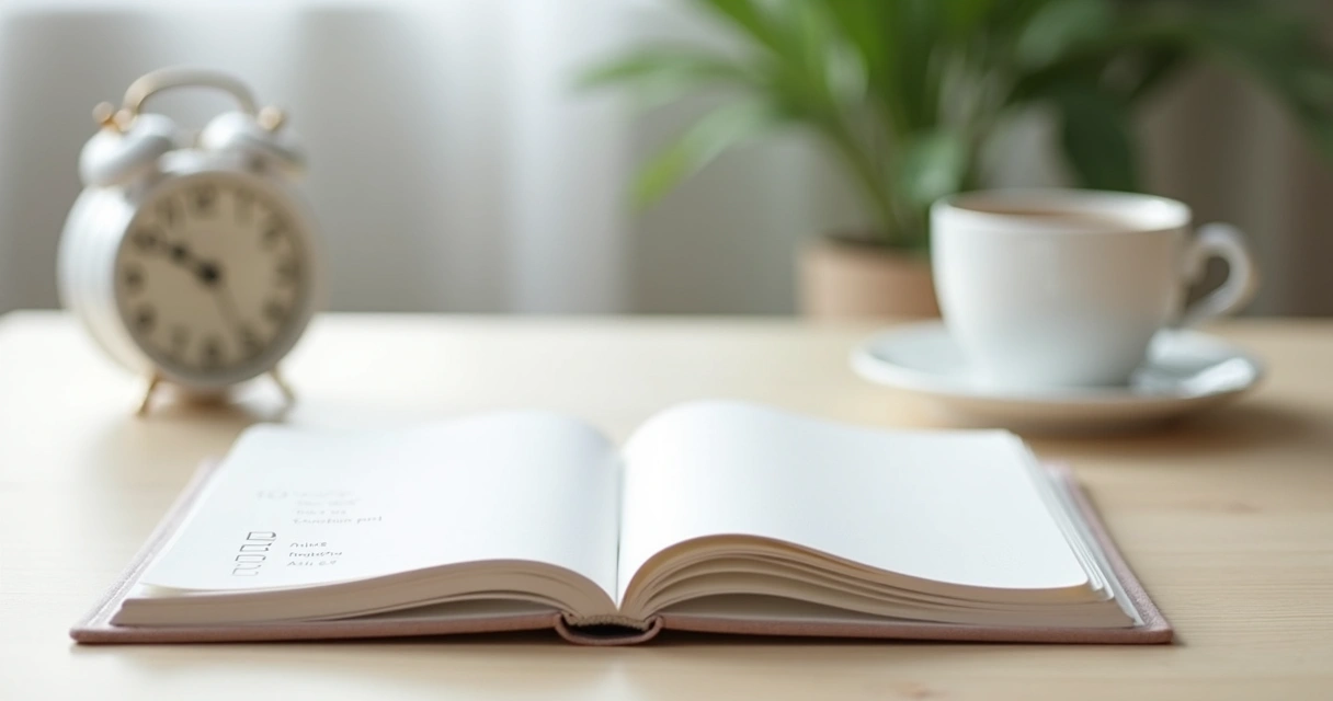 Caderno com lista simples e xícara sobre mesa clara 