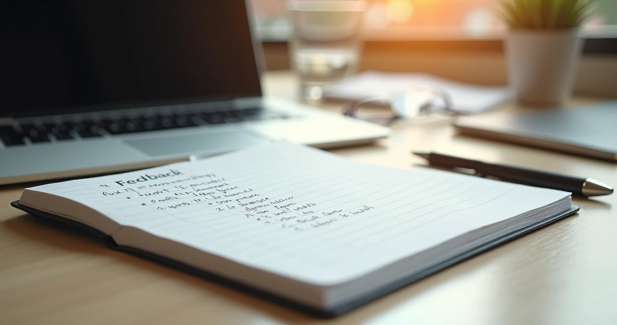 Caderno com anotações após conversa de feedback 