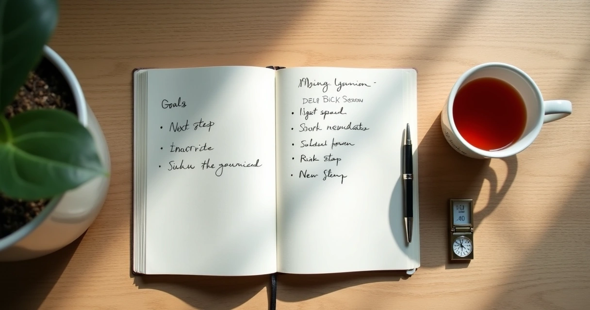 Caderno com prioridades escrito após pausa de meditação 
