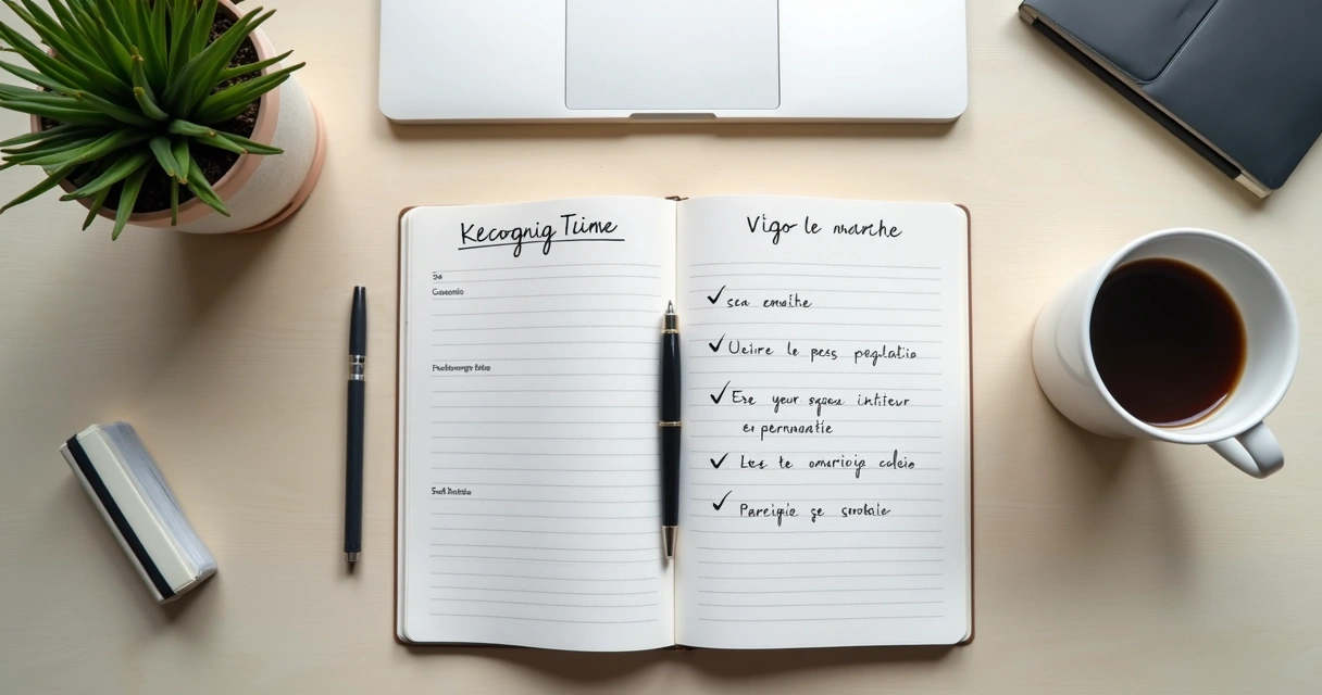 Caderno com anotações de reconhecimento ao lado de laptop 