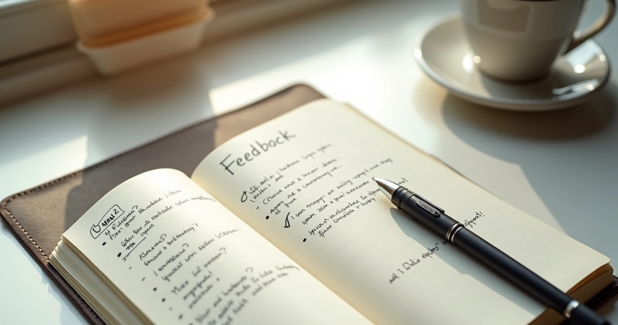 Caderno com anotações de reflexão e plano de melhoria 