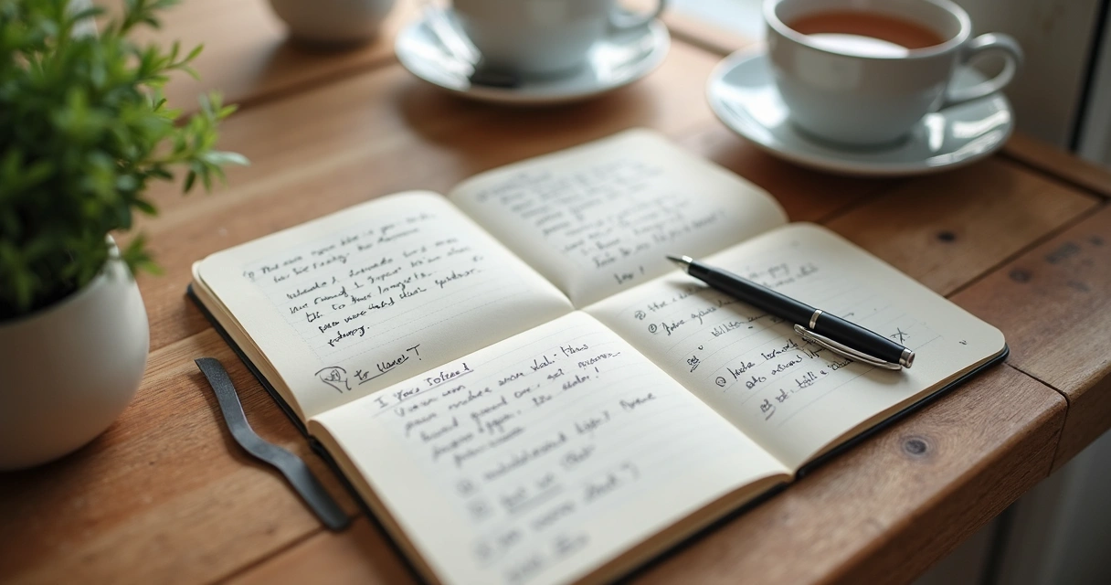 Caderno com anotações sobre diálogo familiar 