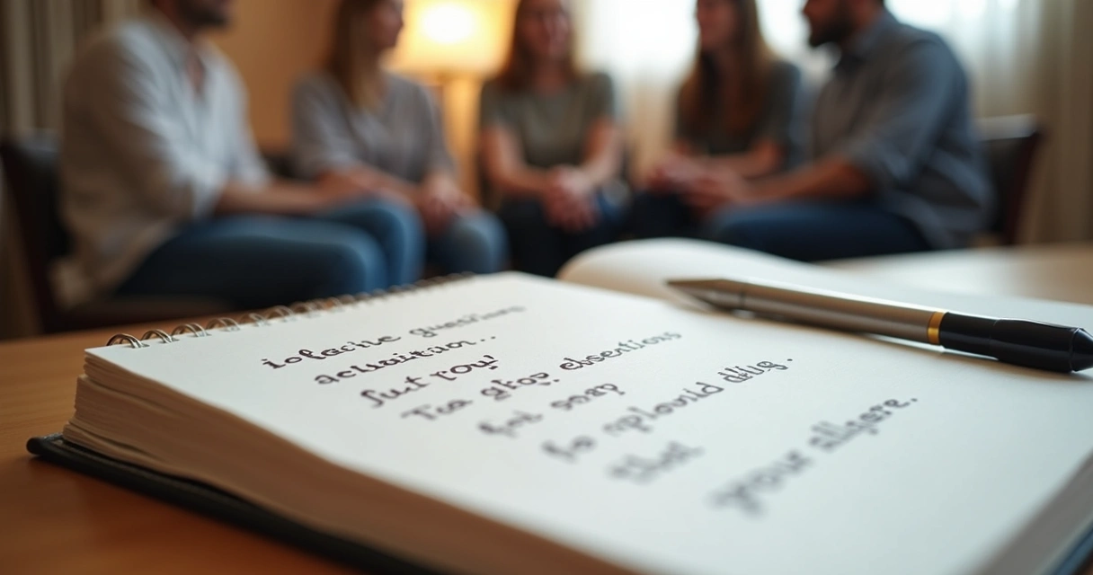 Caderno com perguntas de reflexão durante encontro em grupo
