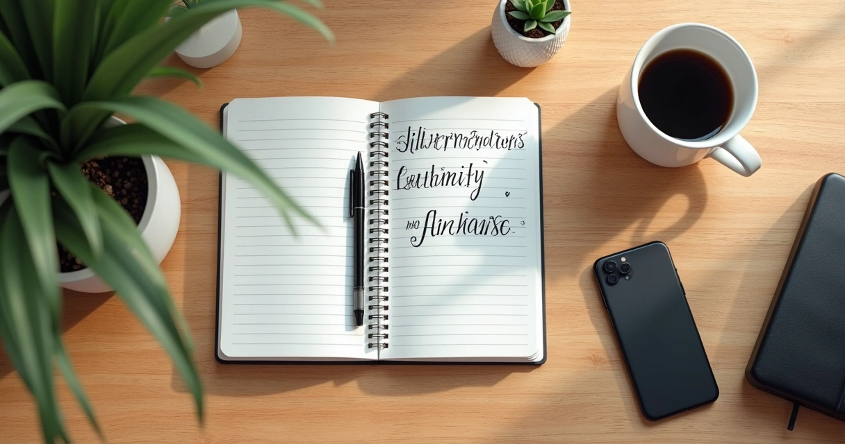 Caderno com anotações de liderança na mesa