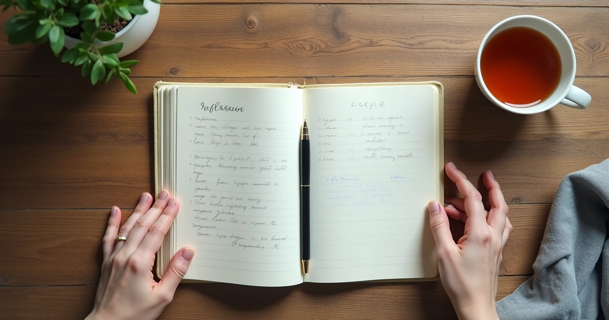 Caderno com anotações e prática de respiração consciente