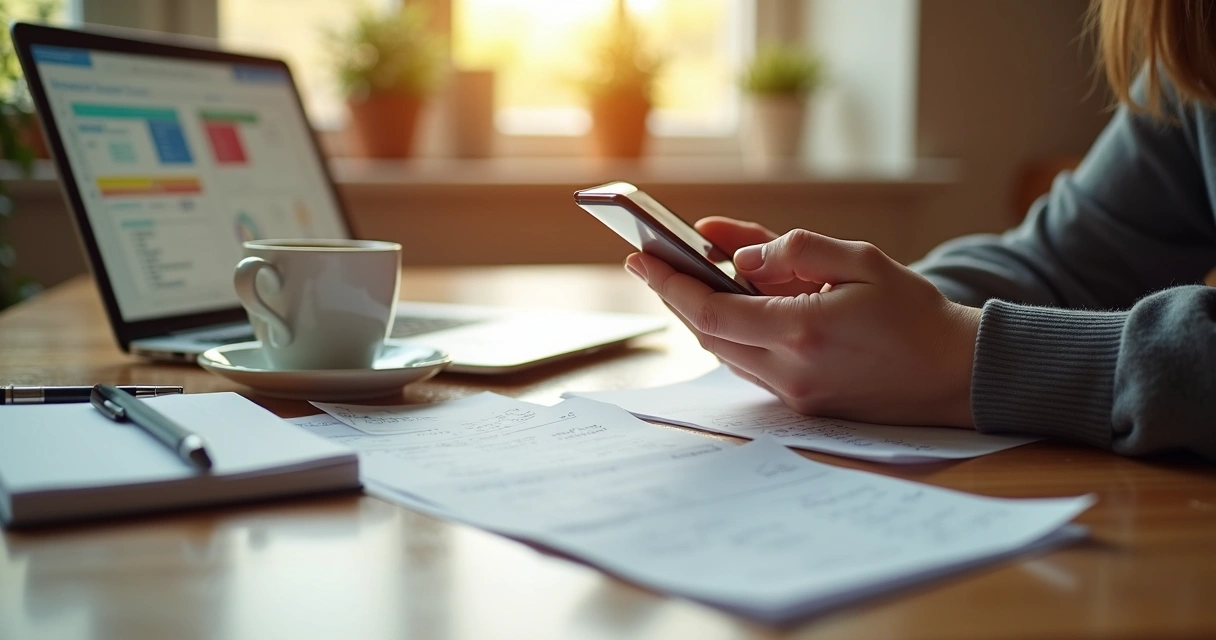 Pessoa usando o celular para registrar despesas 