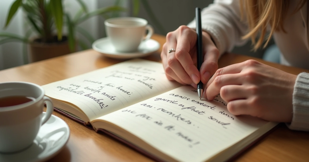 Pessoa escrevendo sobre limites emocionais em caderno