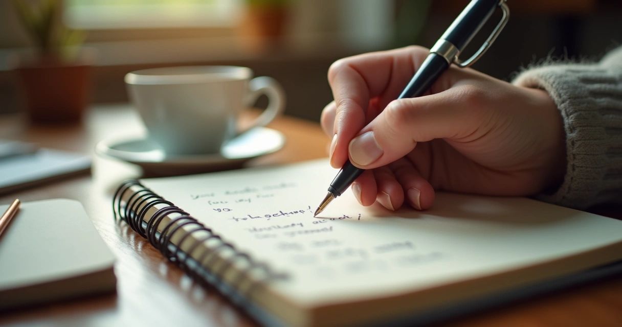 Pessoa escrevendo em um caderno sobre os sentimentos 