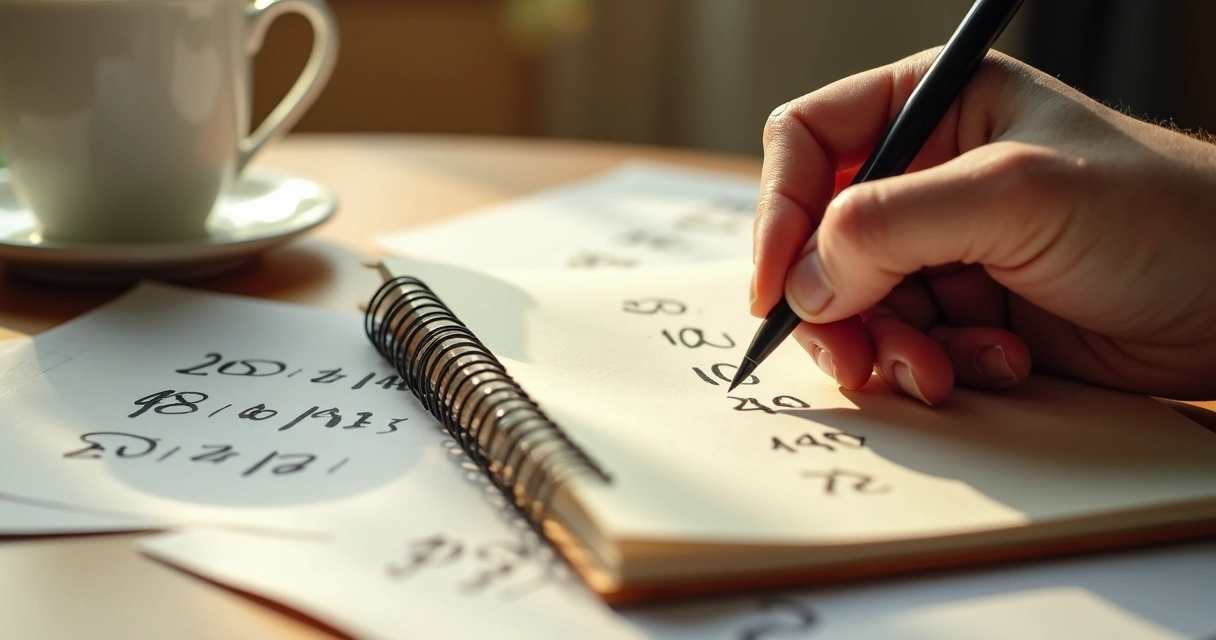 Pessoa anotando números de sonho no bloco de notas 