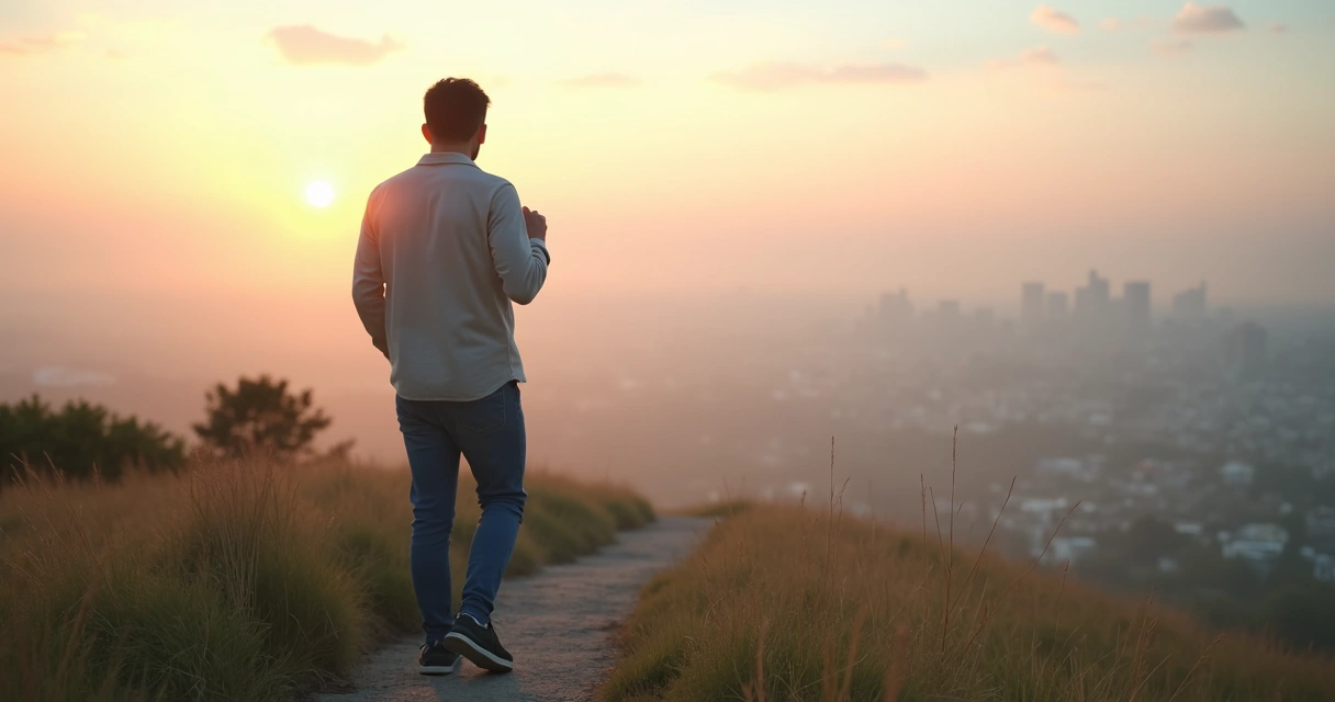 Pessoa contemplando o horizonte ao nascer do sol em um novo ciclo de vida 