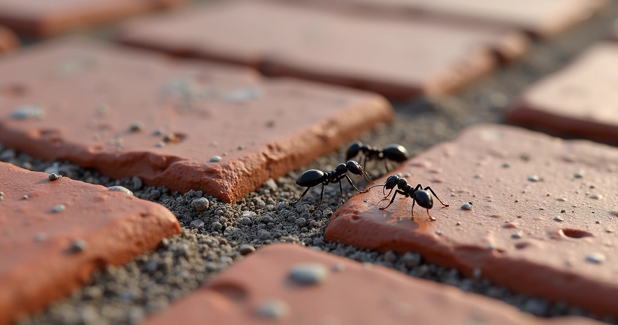 Paver joints filled with polymeric sand blocking ants