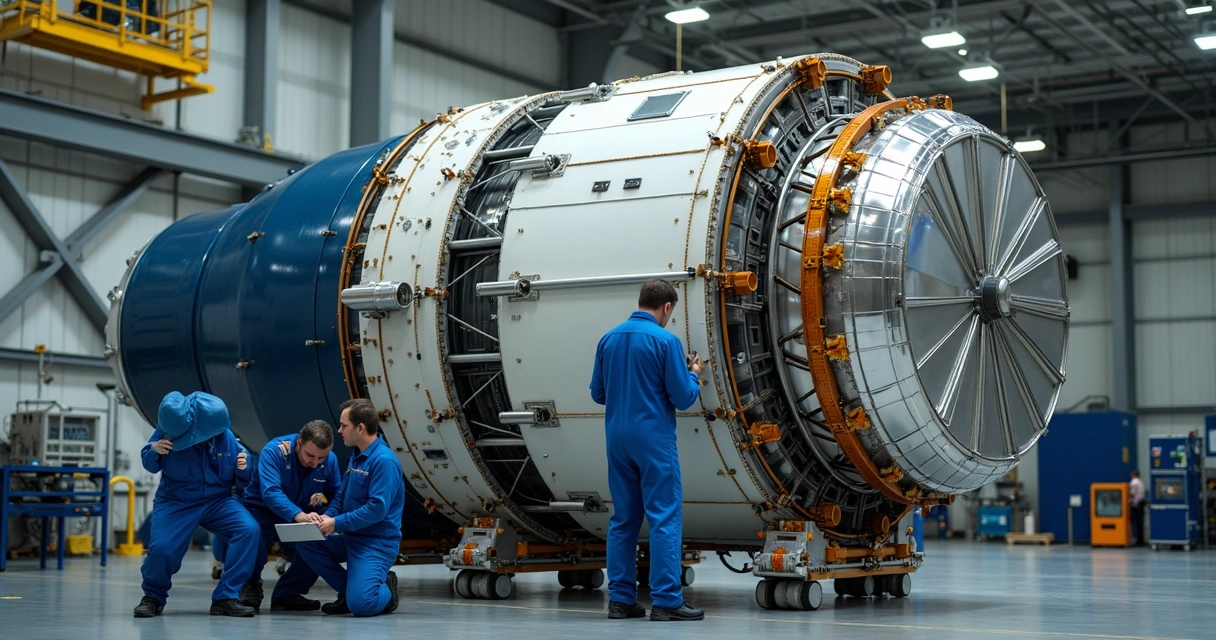 Instalação de antenas de rendezvous ao lado do acoplador ASA-G na Soyuz-MS 