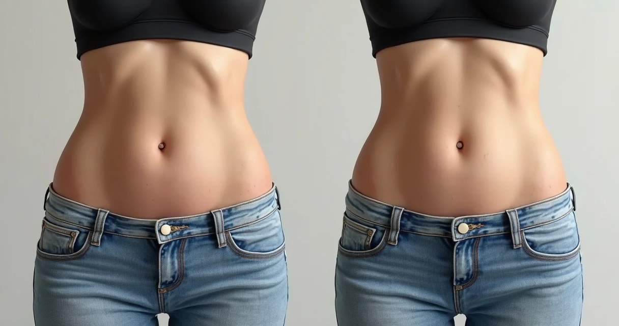 Comparação antes e depois de abdominoplastia e lipoaspiração 