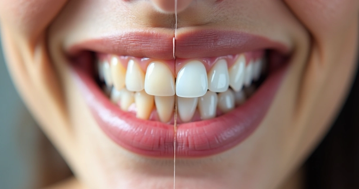 Boca mostrando antes e depois do uso de alinhadores transparentes 