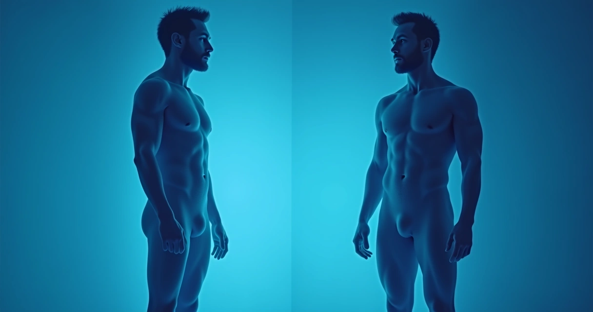 Comparação antes e depois de aumento peniano em ilustração discreta 