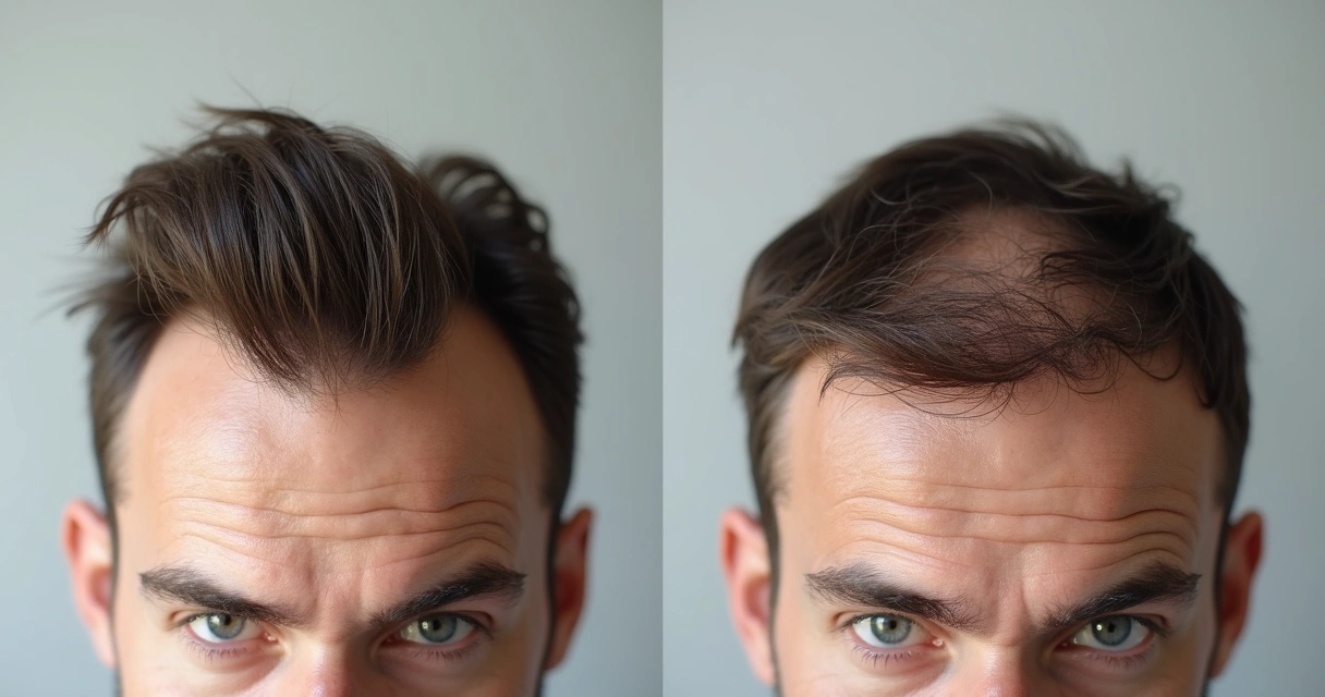 Comparação antes e depois tratamento capilar masculino
