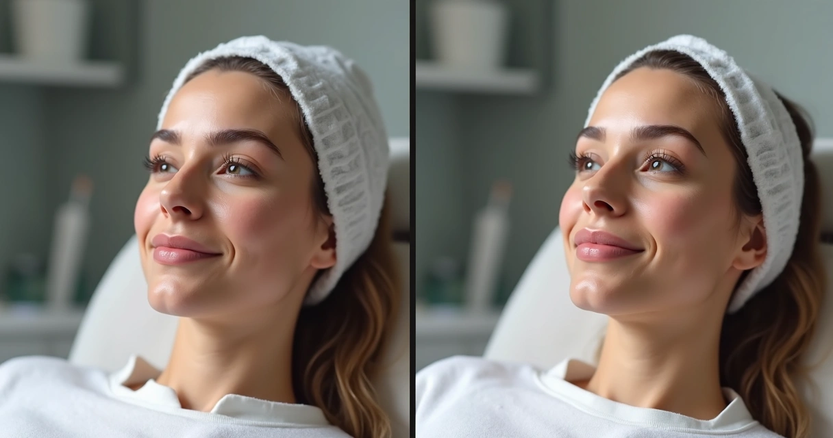 Imagem de antes e depois de procedimento estético em clínica