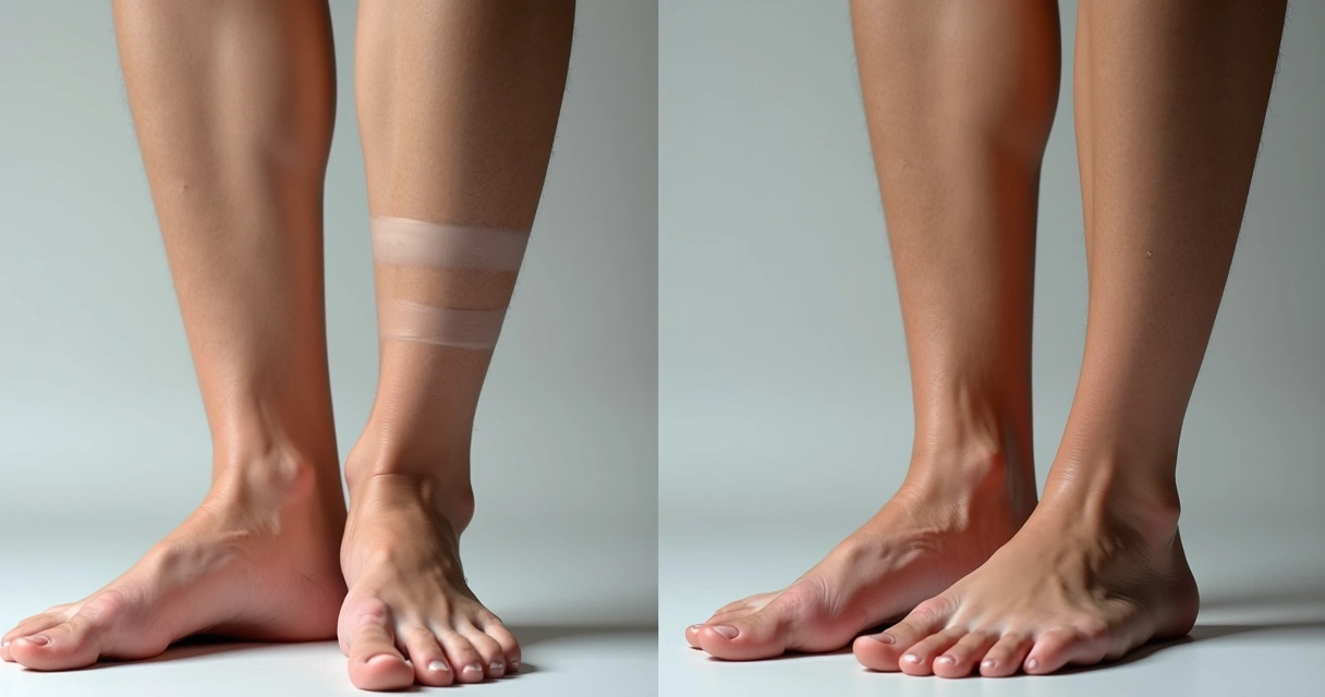 Comparação lado a lado de pernas com varizes antes e depois da escleroterapia com espuma em Campinas/SP 